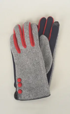 Woven Woolly Button Glove, Gris